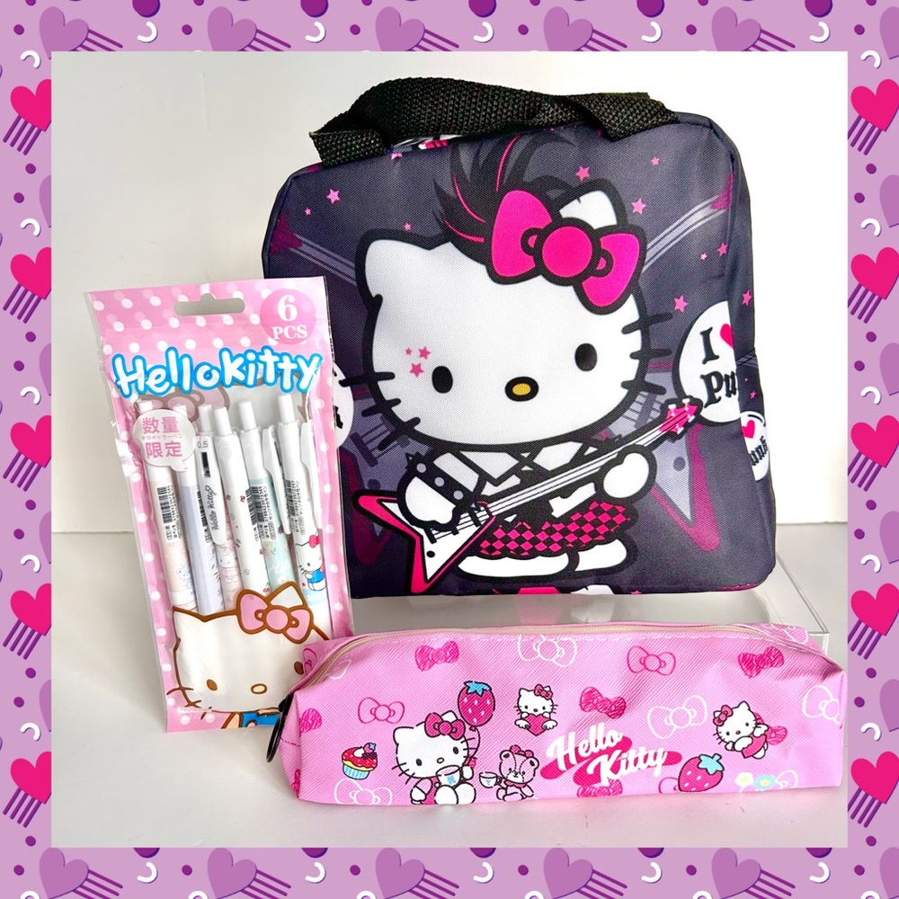 💝(HK313) Hello Kitty Adorable 3-Piece Rock Star Lunch Cooler Bundle!